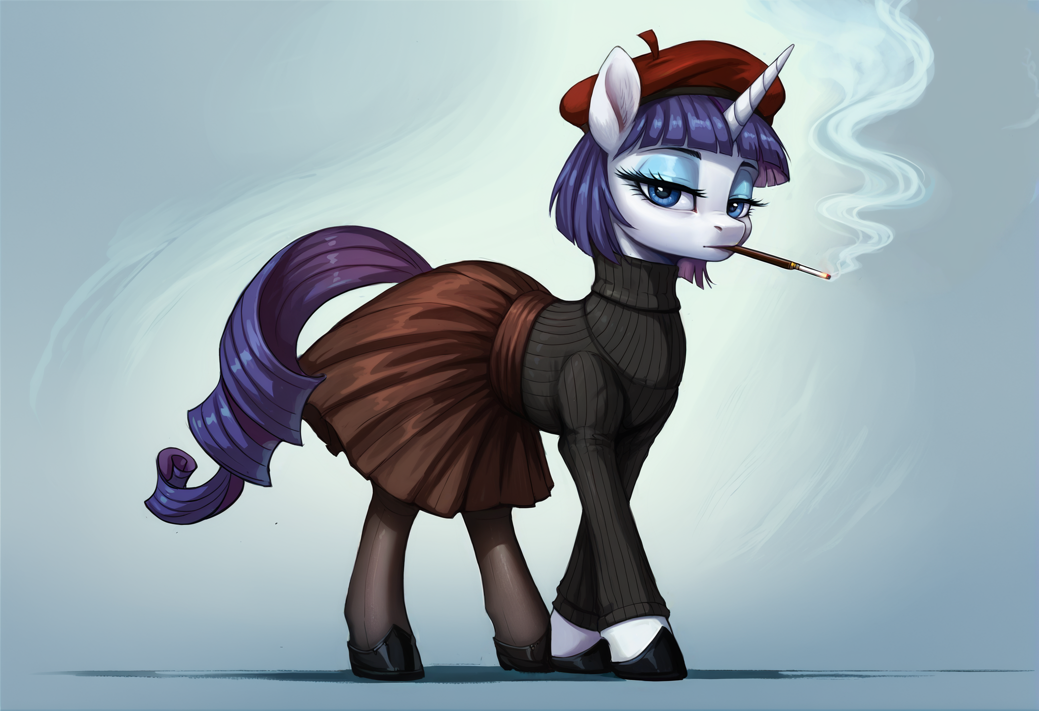 00088-1240897324-rating_safe, rarity, female, pony, solo, unicorn, alternate hairstyle, (blunt fringe_1.1), short mane, eyeshadow, beret, skirt,.png